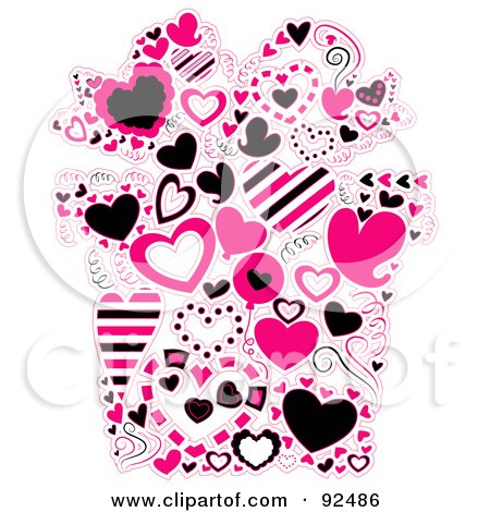 Royalty-Free (RF) Clipart Illustration of a Collage Of Pink Hearts Forming A Gift by BNP Design Studio