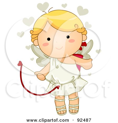 Royalty-Free (RF) Clipart Illustration of a Cute Blond Cupid With Beige Hearts by BNP Design Studio