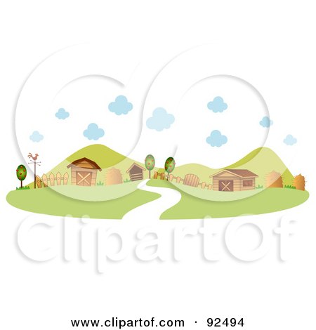 Royalty-Free (RF) Clipart Illustration of a Road Leading To A Farm by BNP Design Studio