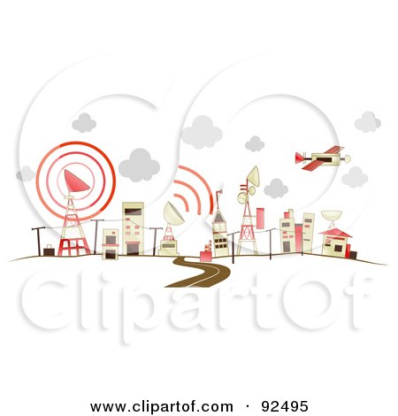 Royalty-Free (RF) Clipart Illustration of a Road Leading To Communications Buildings by BNP Design Studio