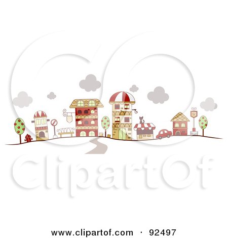 Royalty-Free (RF) Clipart Illustration of a Road Leading To Downtown Buildings by BNP Design Studio