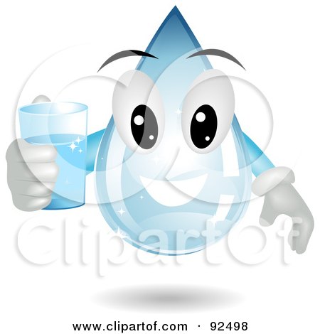 Royalty-Free (RF) Clipart Illustration of a Water Drop Guy Holding A Glass by BNP Design Studio