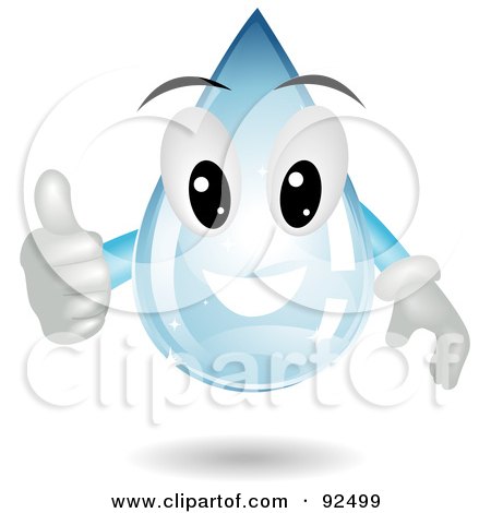 Royalty-Free (RF) Clipart Illustration of a Water Drop Guy Holding A Thumb Up by BNP Design Studio