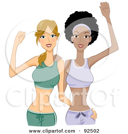 Royalty-Free (RF) Clipart Illustration of Dirty Blond And Black Women In Fitness Clothes by BNP Design Studio
