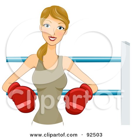 Royalty-Free (RF) Clipart Illustration of a Dirty Blond Woman In Boxing Gloves, Leaning Against The Boxing Ring by BNP Design Studio