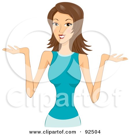 Royalty-Free (RF) Clipart Illustration of a Shrugging Brunette Woman by BNP Design Studio