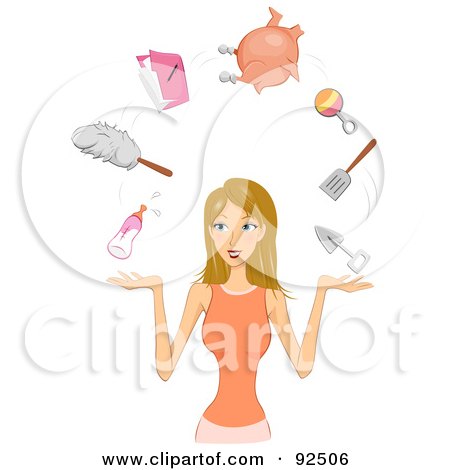 Royalty-Free (RF) Clipart Illustration of a Dirty Blond Woman Juggling Her Responsibilities by BNP Design Studio