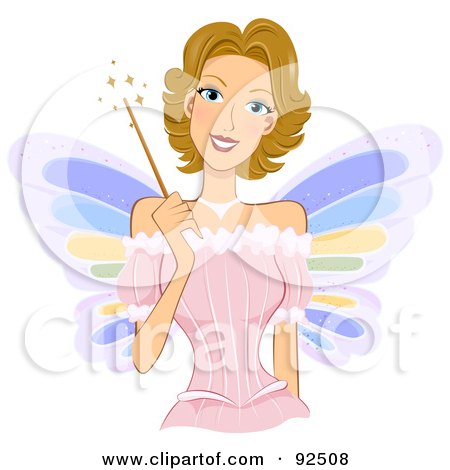 Royalty-Free (RF) Clipart Illustration of a Dirty Blond Fairy Woman Holding A Magic Wand by BNP Design Studio