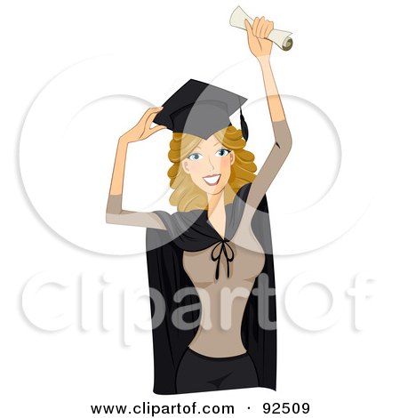 Royalty-Free (RF) Clipart Illustration of a Dirty Blond Graduate Woman Holding Up A Diploma by BNP Design Studio