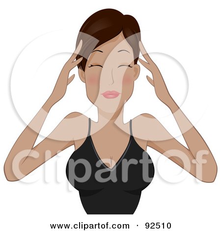 Royalty-Free (RF) Clipart Illustration of a Woman Rubbing Her Sore Forehead To Ease A Migraine by BNP Design Studio