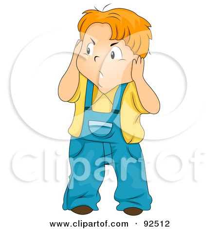 Royalty-Free (RF) Clipart Illustration of an Annoyed Boy Covering His Ears From Noise by BNP Design Studio