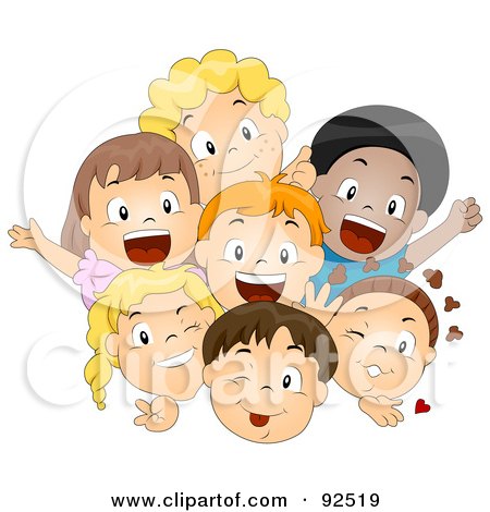 Royalty-Free (RF) Clipart Illustration of a Group Of Happy Diverse Children Smiling And Waving by BNP Design Studio