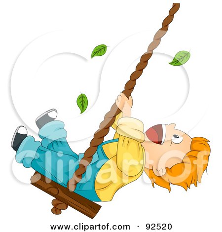 Royalty-Free (RF) Clipart Illustration of a Leaves Falling Around A Boy Playing On A Swing by BNP Design Studio