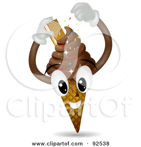 Royalty-Free (RF) Clipart Illustration of a Chocolate Ice Cream Cone Character With A Cookie And Sprinkles by BNP Design Studio