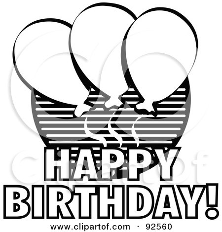 Black And White Happy Birthday Balloon Greeting Posters Art