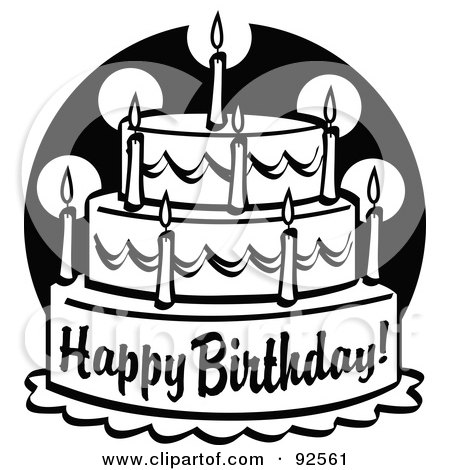 Royalty-Free (RF) Clipart Illustration of a Black And White Tiered Birthday Cake With Candles by Andy Nortnik