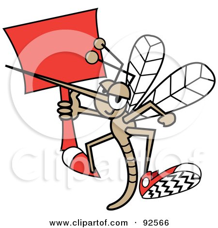 Royalty-Free (RF) Clipart Illustration of a Mosquito Flying With A Red Sign by Andy Nortnik