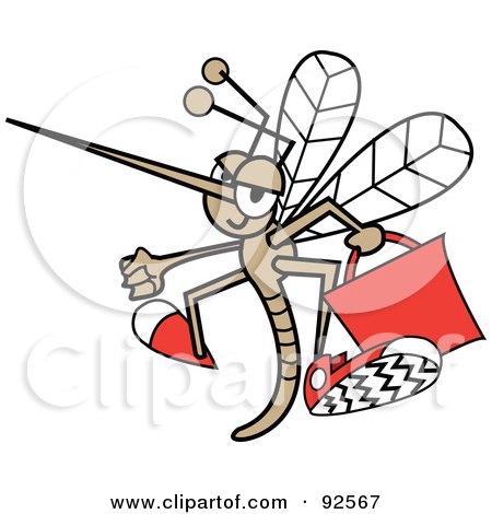 Royalty-Free (RF) Clipart Illustration of a Mosquito Flying With A Red Bag by Andy Nortnik