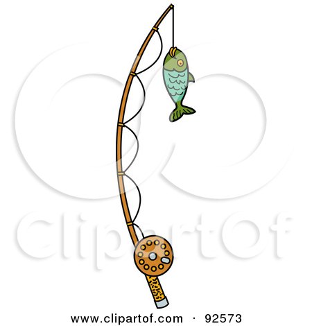 Royalty-Free (RF) Clipart Illustration of a Fish Caught On A Fishing Pole by Andy Nortnik