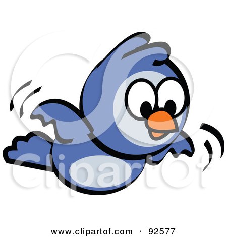 Royalty-Free (RF) Clipart Illustration of a Dark Blue Bird Flying And Flapping His Little Wings by Andy Nortnik