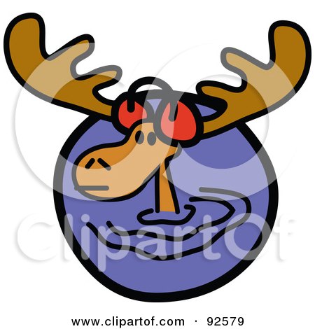 Royalty-Free (RF) Clipart Illustration of a Wading Moose Wearing Ear Muffs by Andy Nortnik