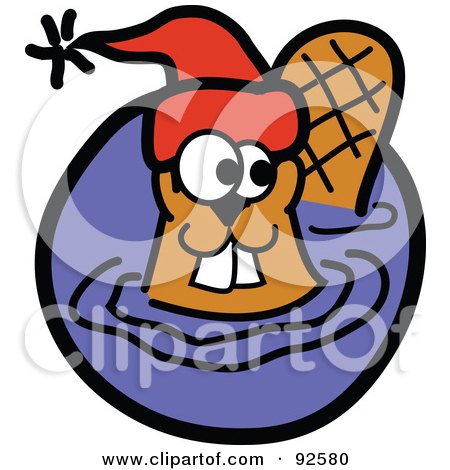Royalty-Free (RF) Clipart Illustration of a Wading Beaver Wearing A Red Hat by Andy Nortnik
