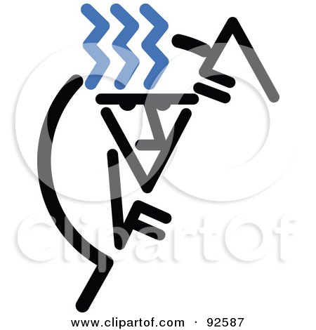 Royalty-Free (RF) Clipart Illustration of a Blue Haired Stick Man Climbing A Mountain by Andy Nortnik