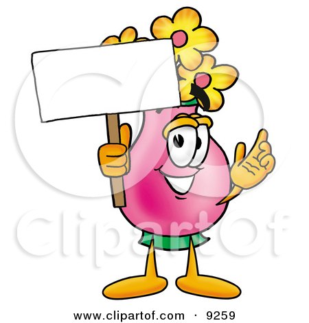 Clipart Picture of a Vase of Flowers Mascot Cartoon Character Holding a Blank Sign by Mascot Junction