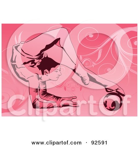 Royalty-Free (RF) Clipart Illustration of an Acrobatic Female Gymnast With Her Feet Over Her Head, On A Ball by mayawizard101