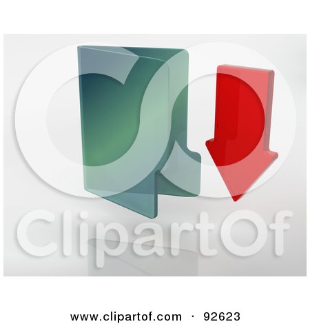 Royalty-Free (RF) Clipart Illustration of a 3d Red Arrow Pointing Down By A Green Folder by KJ Pargeter