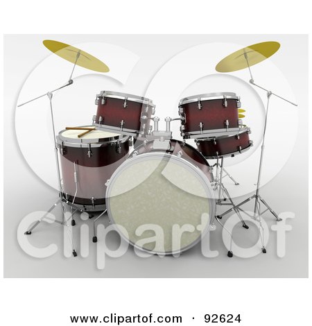 Royalty-Free (RF) Clipart Illustration of a Brown And Golden 3d Drum Set by KJ Pargeter
