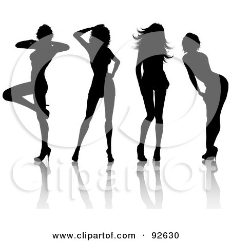 Royalty-Free (RF) Clipart Illustration of a Digital Collage Of Four Black Sexy Silhouetted Ladies With Shadows by KJ Pargeter