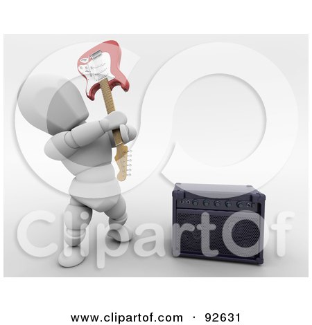 Royalty-Free (RF) Clipart Illustration of a 3d White Character About To Smash A Guitar By A Speaker by KJ Pargeter