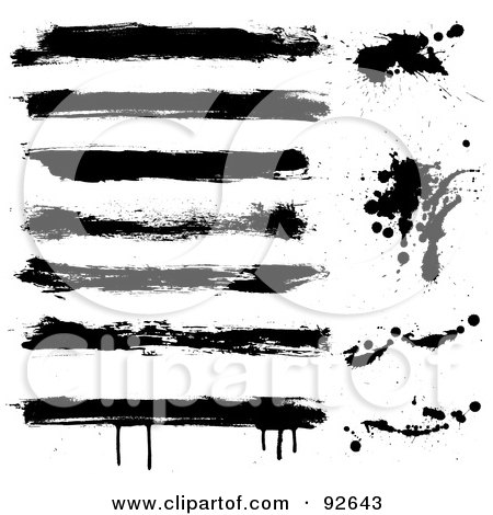 Royalty-Free (RF) Clipart Illustration of a Digital Collage Of Grungy Black Bars And Splatters On White by KJ Pargeter