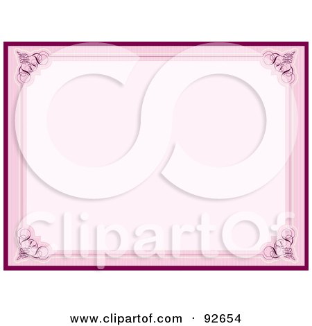 Royalty-Free (RF) Clipart Illustration of an Ornate Pink Certificate Border With Swirly Corners by KJ Pargeter