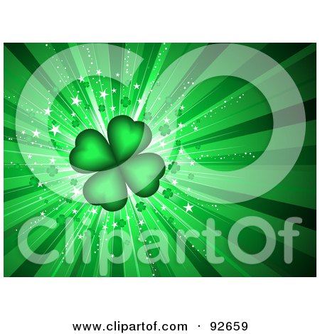 Royalty-Free (RF) Clipart Illustration of a Green Four Leaf Clover Background by KJ Pargeter