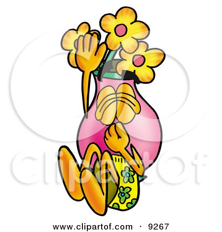 Clipart Picture of a Vase of Flowers Mascot Cartoon Character Plugging His Nose While Jumping Into Water by Mascot Junction
