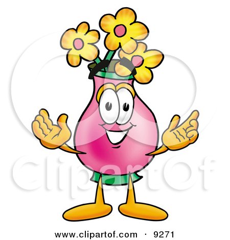 Clipart Picture of a Vase of Flowers Mascot Cartoon Character With Welcoming Open Arms by Mascot Junction