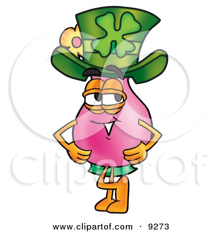 Clipart Picture of a Vase of Flowers Mascot Cartoon Character Wearing a Saint Patricks Day Hat With a Clover on it by Mascot Junction