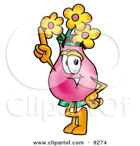 Clipart Picture of a Vase of Flowers Mascot Cartoon Character Pointing Upwards by Mascot Junction