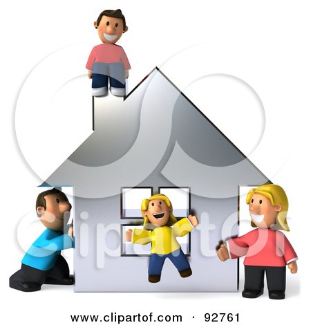 Royalty-Free (RF) Clipart Illustration of a 3d Happy Caucasian Family With A House - 3 by Julos