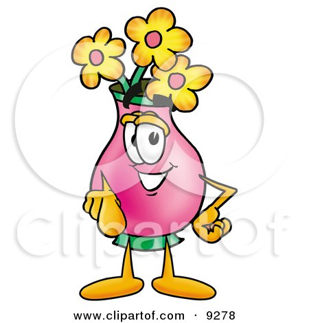 Clipart Picture of a Vase of Flowers Mascot Cartoon Character Pointing at the Viewer by Mascot Junction