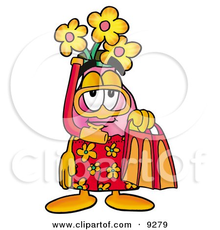 Clipart Picture of a Vase of Flowers Mascot Cartoon Character in Orange and Red Snorkel Gear by Mascot Junction