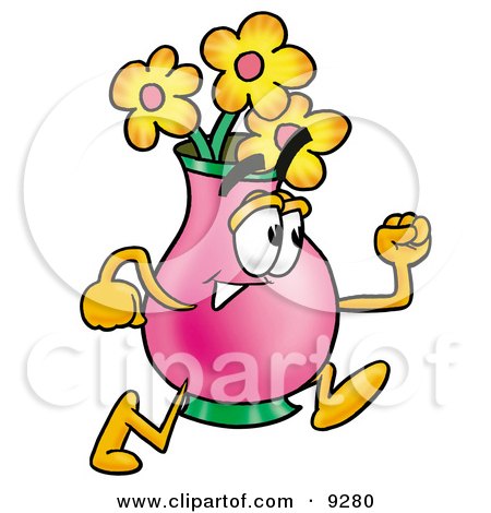 Clipart Picture of a Vase of Flowers Mascot Cartoon Character Running by Mascot Junction