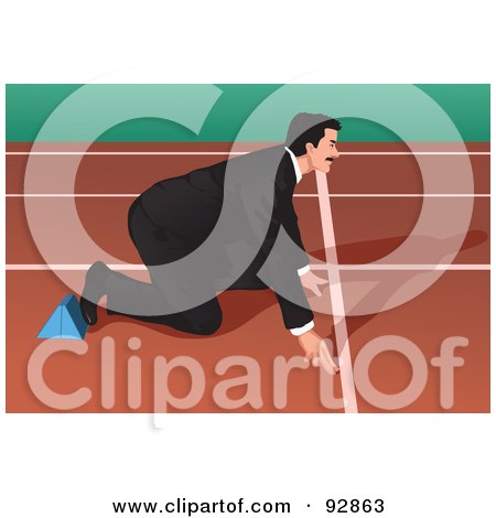 Royalty-Free (RF) Clipart Illustration of a Business Man Lined Up To Race - 1 by mayawizard101