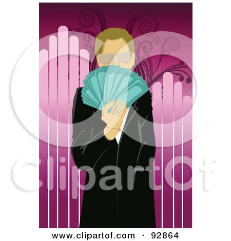 Royalty-Free (RF) Clipart Illustration of a Business Man Holding A Hand Full Of Cash by mayawizard101
