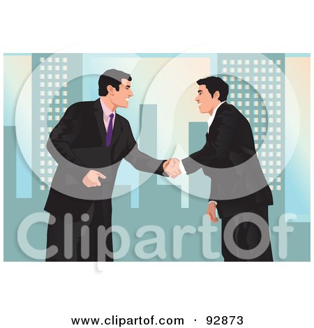 Royalty-Free (RF) Clipart Illustration of Urban Businessmen Shaking Hands - 2 by mayawizard101