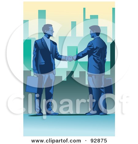 Royalty-Free (RF) Clipart Illustration of Urban Businessmen Shaking Hands - 1 by mayawizard101