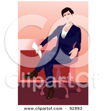 Royalty-Free (RF) Clip Art Illustration of a Business Woman Holding An Envelope And Sitting In A Chair by mayawizard101