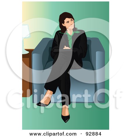 Royalty-Free (RF) Clipart Illustration of a Business Woman Seated In A Lobby Chair by mayawizard101